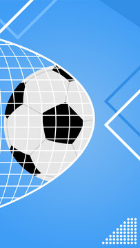Soccer Ball Hitting Goal Net on Blue Abstract Background Vector Vertical. Soccer football sport vector background template, modern sports design.