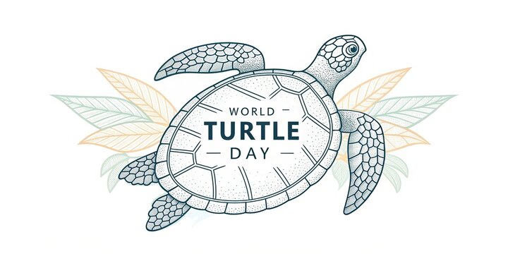 Sea turtle swimming ocean World Turtle Day concept marine wildlife line art