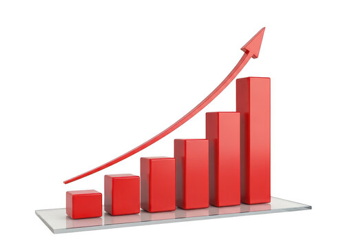 Rising bar graph illustrating exponential growth trend isolated on transparent background