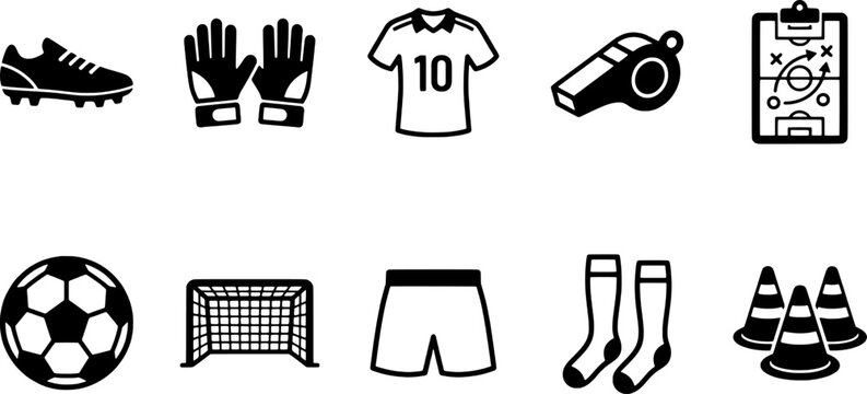 Black soccer icons on white background