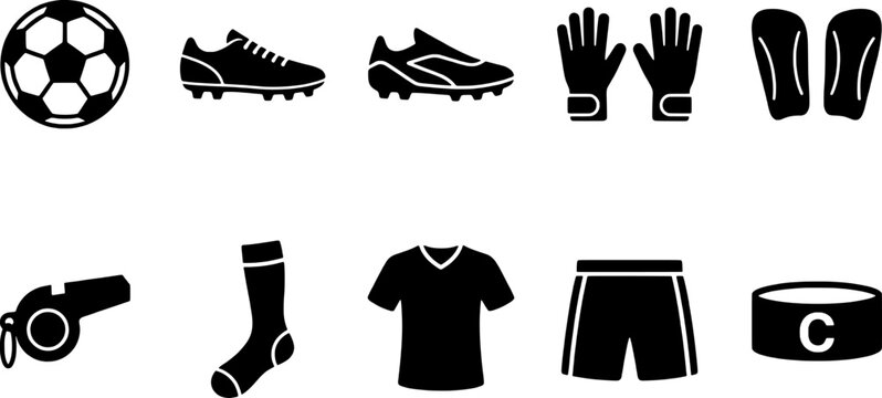 Black soccer equipment icons