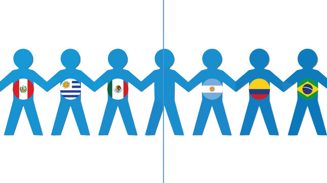  Latin American unity concept with paper chain people holding hands featuring country flags isolated on white background vector illustration