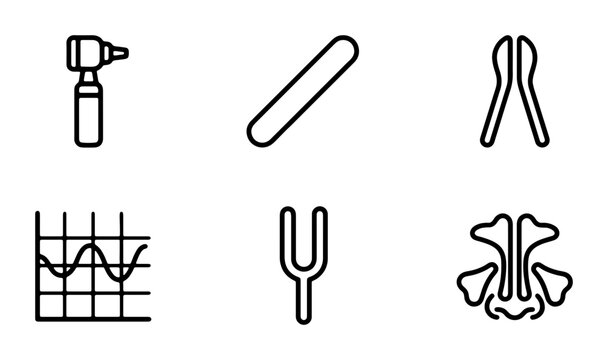 Medical Icons Set: Otoscope, Nasal Speculum, Tuning Fork, Sinus Diagram, Graph, Medical Tool Vector Graphics for Healthcare and Science