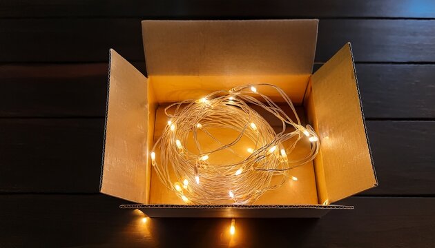 a box containing a string of lights highlighting supply chain logistics and creative packaging solutions in business