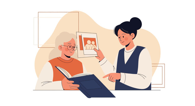 Generational connection: Family memories shared between grandmother and granddaughter.