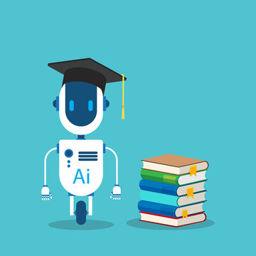 Artificial Intelligence Learning Assistant Robot Studying Books Education Technology Concept	