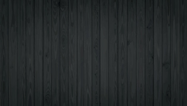Black wooden background vector illustration. Vertical dark wood planks texture with realistic grain and charcoal shading. Elegant timber board pattern for luxury, modern, and minimalist backdrops.