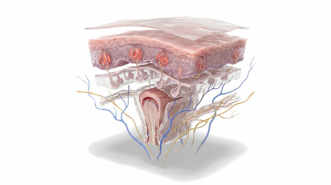 Cross-Section Of Skin Showing Layers Hair Follicles Nerves And Blood Vessels