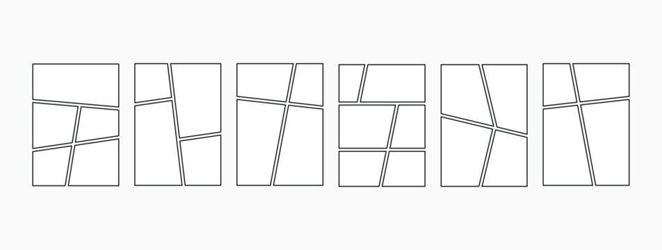 White blank comics black  book page. various panel arrangements for storytelling . Manga collage blank template. Empty page frame for comic book