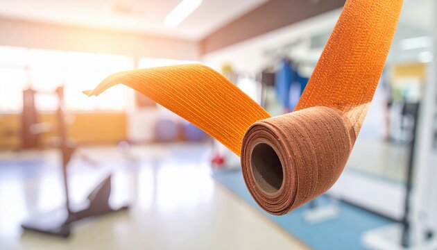 Orange cohesive bandage being wrapped around a wrist for support and injury recovery