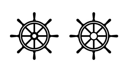 Obraz premium Two black ship steering wheels as nautical icons for marine design