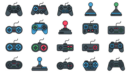 Set of pixel art video game controllers and gamepads icons collection © MDHASEN