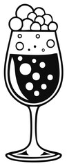 Fototapeta premium A stylized black and white illustration of a glass filled with bubbly liquid and foam