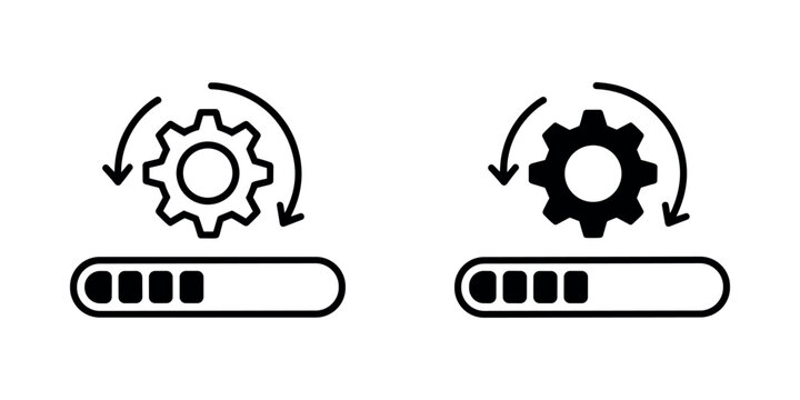 Black and white of gear settings with loading bars progress in white background