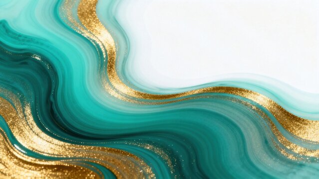 Abstract swirling teal and gold patterns