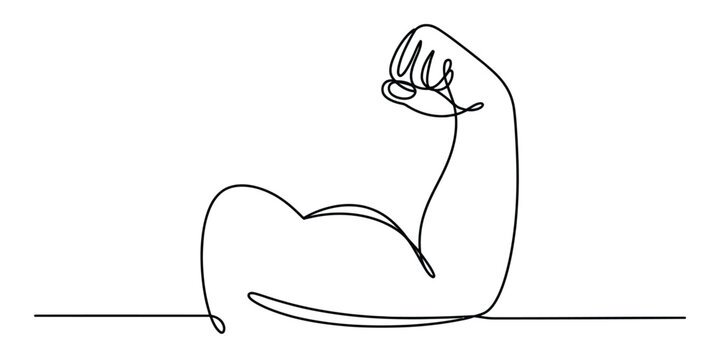 Strong muscular arm flexing bicep drawn in a single continuous line style Vector, illustration