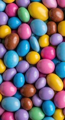 Obraz premium Colorful candy coated chocolate background with sweet confectionery texture