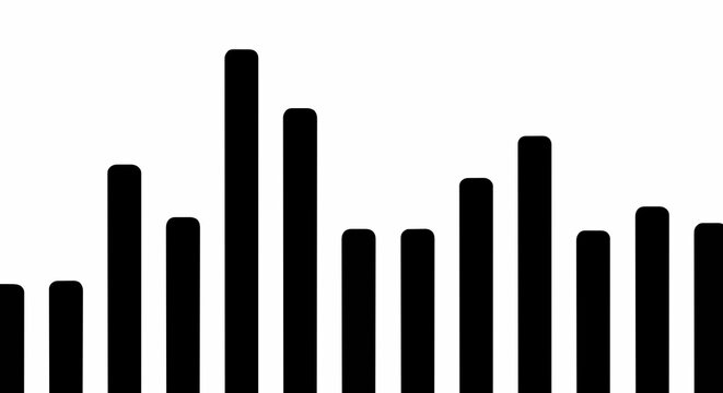 Simple graphic representation of a black bar chart with varying heights, illustrating data visualization and statistical analysis concepts