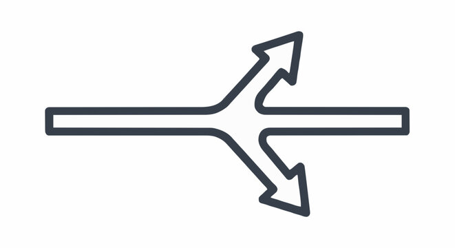 Decision point illustration a three-pronged arrow branching from a single line, symbolizing choices and divergence