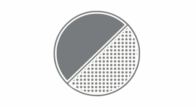 Minimalist two-part circular graphic icon with solid and patterned segments, ideal for illustrating data, statistics, or comparative proportions and division