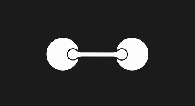 Minimalist abstract geometric symbol featuring two interconnected white circles on a dark background, illustrating concepts of unity, balance, and fundamental connection in a modern design