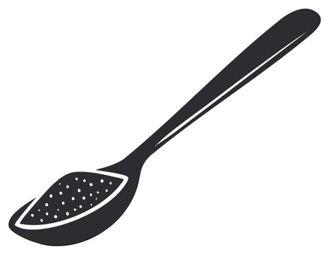A simple vector icon of a spoon with sugar or salt. Monochrome illustration for cooking and ingredients.