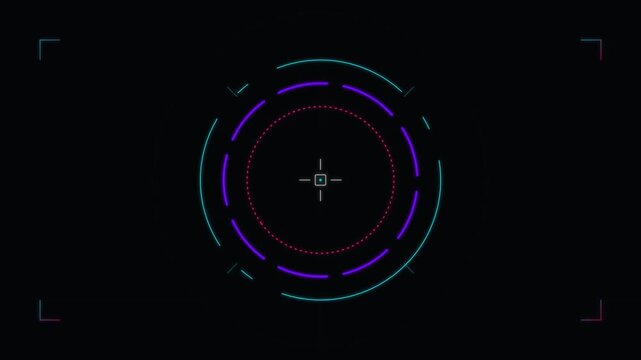 Futuristic digital hud circle crosshair interface graphic with glowing neon lines and circular target scope elements on black background