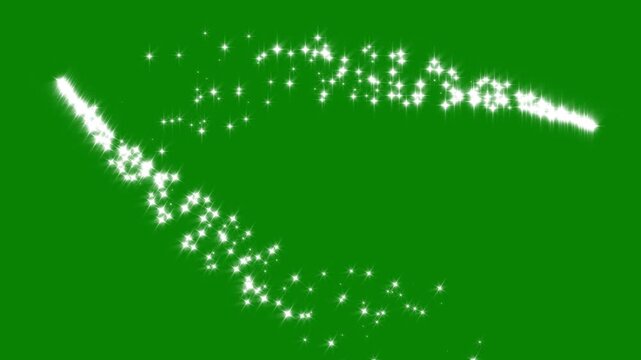 Glitter sparkle stars animated black screen,2d glitter star sparkle animation, magic line dust, pixie dust path, twinkling magic dust, christmas stars isolated on green background. 4k animation