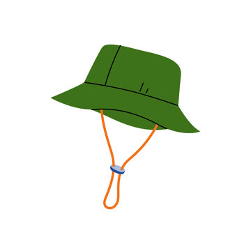 Green tourist bucket hat with string vector flat illustration isolated on white background