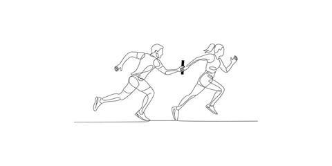 Fototapeta premium A line drawing of a man and woman passing a baton while running
