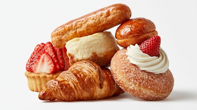 assorted bakery pastry stack isolated on white background for advertising