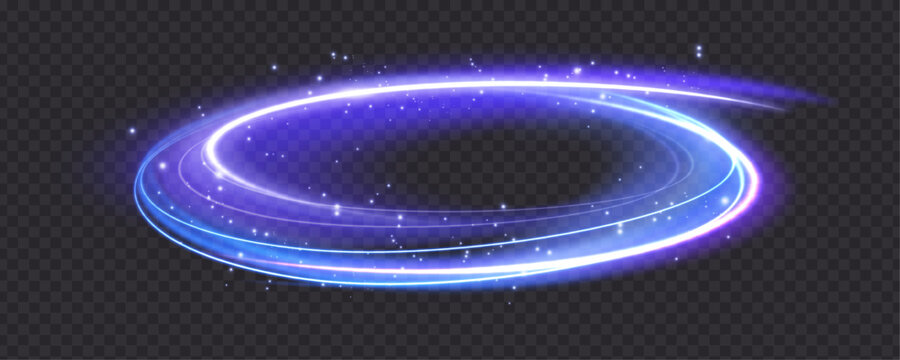 Glowing neon vortex ring with energy flow and plasma light. Abstract futuristic portal with spiral motion. Vector light effect in PNG format.	
