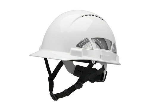White safety hard hat with integrated face shield isolated on transparent background
