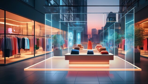 ai enhanced fashion retail display with digital style suggestions in urban storefront