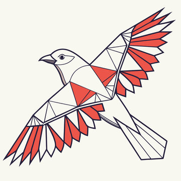 Geometric bird, polygonal illustration, red white, flying eagle, abstract animal