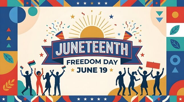 Celebration of Juneteenth Freedom Day with Diverse Community Holding Flags and Balloons in Vibrant Parade