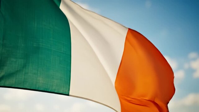 Irish flag waving in sky