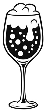 Stylized illustration of a stemmed glass filled with a dark beverage and overflowing foam.