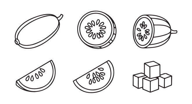 Cucumber and sugar cube sketch line art collection with cucumber vegetable sweetener illustration ingredient monochrome isolated collection nutrition culinary preparation