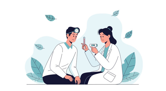 Doctor checking patient's temperature with digital thermometer, medical consultation