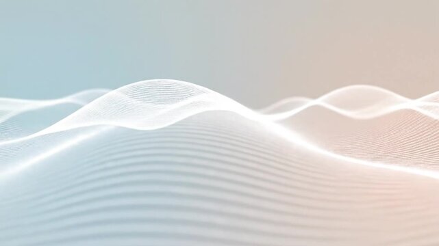 Smooth flowing digital waves made of fine lines, minimal and elegant motion, light gradient colors, seamless loop, 4K