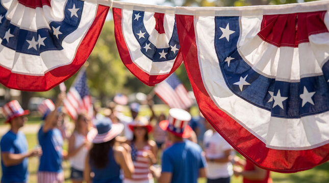 Juneteenth patriotic bunting flags red white blue celebration decoration for freedom day holiday festival community event design
