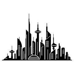 Black silhouette of a modern futuristic city skyline © vexeledge