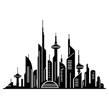 Black silhouette of a modern futuristic city skyline