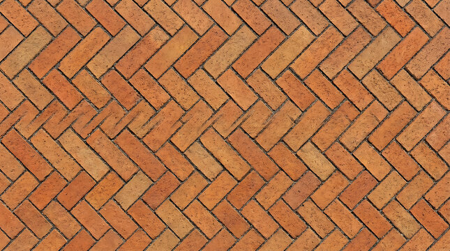 Rustic Terracotta Red Brick Herringbone Paving Pattern Texture Background for Outdoor Landscaping Patio Flooring and Urban Sidewalk Design