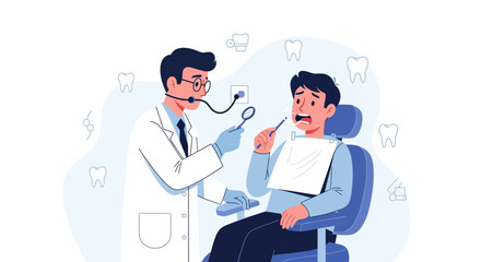 Fototapeta premium Dentist's Office Visit: Patient Fearful During Dental Examination