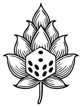 Stylized floral design incorporating a six-sided die