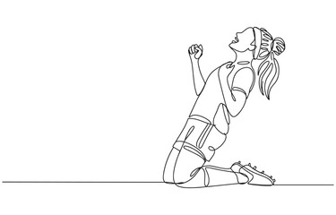 Obraz premium Happy jumping woman continuous one line drawing, Happy jumping celebrating illustration in continuous one line drawing. 