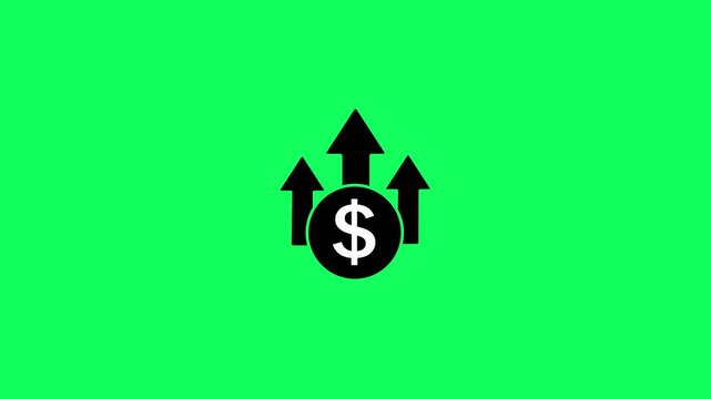 Abstract dollar sign icon and up arrow animation on a green background. Upward arrow and dollar icon. High pricing icon. profit, investment, growth business, economy, finance and success concept