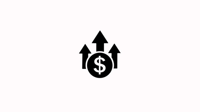 Abstract dollar sign icon and up arrow animation on a white background. Upward arrow and dollar icon. High pricing icon. profit, investment, growth business, economy, finance and success concept